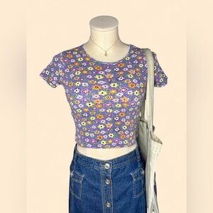 90s Purple Cropped Floral Top Woman’s S